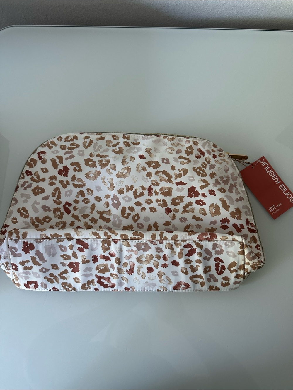 Sonia Kashuk Leopard Print Cosmetic Pouch in Cream and Tan. New with tag.